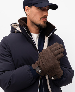 Brunello Cucinelli Коричневые замшевые перчатки на меху MPSTR93608