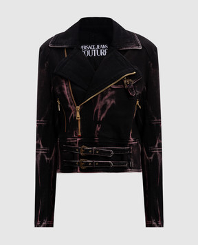 Versace Jeans Couture Черная джинсовая куртка в стиле косухи с мраморным эффектом 77HAS460DW081F01