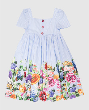Dolce&Gabbana Дитяча блакитна сукня міді в смужку з квітковим принтом L54DG6FI5K756