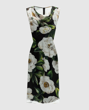 Dolce&Gabbana Черное платье из шелка в цветочный принт F6TLBTIS1XD
