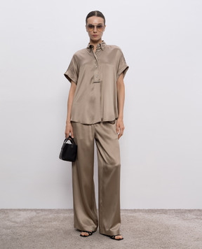 Brunello Cucinelli Бежевый топ из шелка с цепочкой мониль M0C59RA915