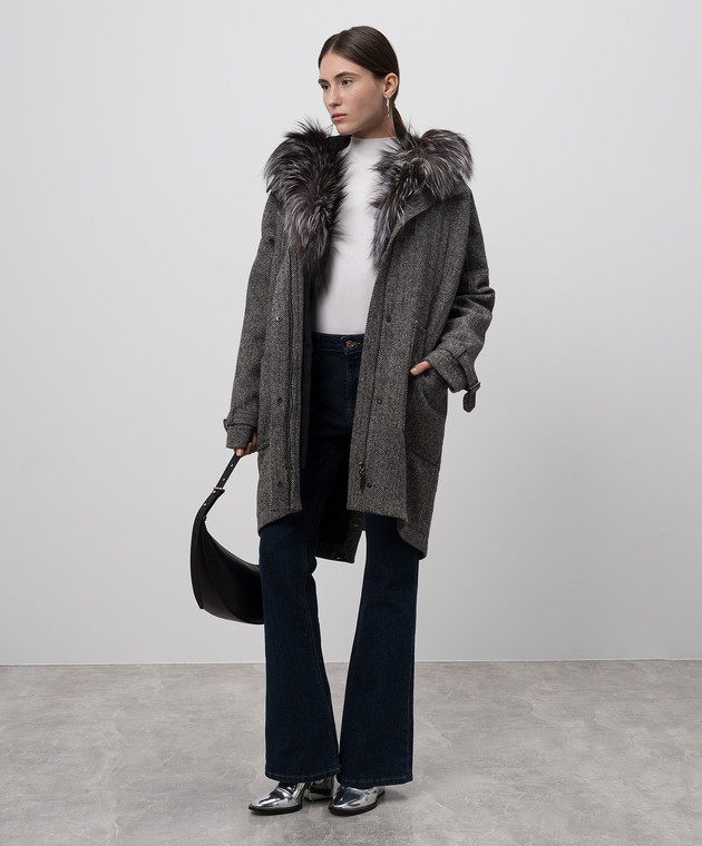 Via Cappella Серое пальто с мехом со съемной подкладкой A113TWGHOODSFREMLINER изображение 2