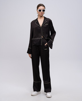 Off-White Коричнева блуза з шовком з вишивкою логотипа OWGE028S25FAB001