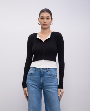 Twinset Черный кардиган двойной конструкции в рубчик 251TE3012
