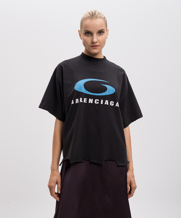 Balenciaga - Черная футболка с принтом логотипа с винтажным