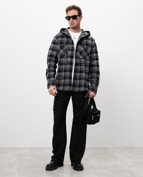 Off-White Сіра сорочка в клітинку з капюшоном OMGE031C99FAB001