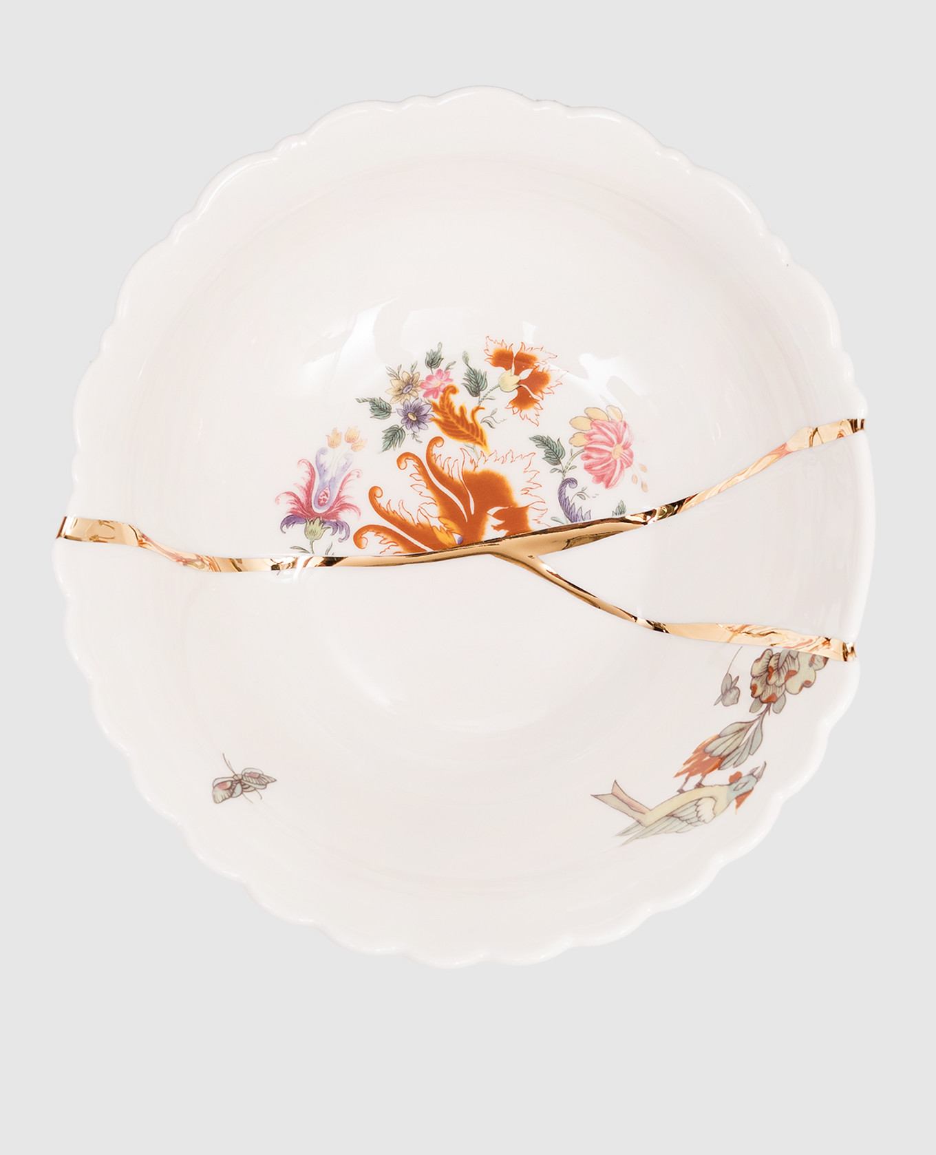 

Белая фарфоровая салатная тарелка Kintsugi с позолотой 24 карата, Белый, Посуда