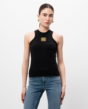 Balmain Чорний топ з вишивкою емблеми Retro PB DF1EB045BC49