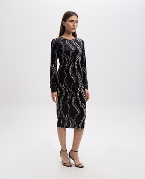 Versace Jeans Couture Черное велюровое платье в принт Chain Couture 77HAO9B0JS367
