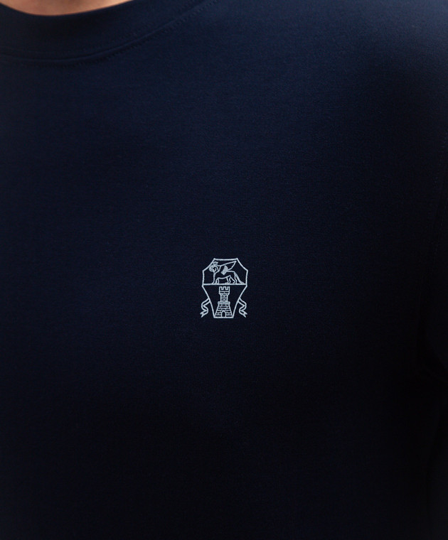 Brunello Cucinelli Синя футболка з контрастним принтом емблеми M0B138440 зображення 5