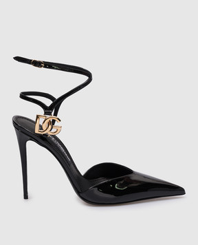 Dolce&Gabbana Черные кожаные лакированные слингбеки с металлическим логотипом DG CG0726AP622