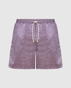 Brunello Cucinelli Фиолетовые шорты для плавания в принт с вышивкой эмблемы MM697043