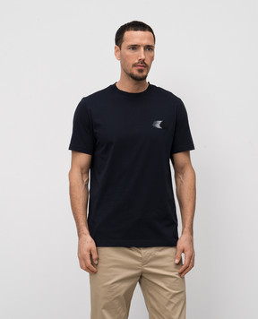 Moncler Синяя футболка с фактурной нашивкой логотип логотип K10918C0002889A17
