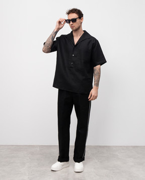 Dolce&Gabbana Черная рубашка из льна с коротким рукавом G5NE3TFU4JB