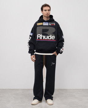 Rhude Чорне утеплене худі з принтом логотипа RHSS25HO04012