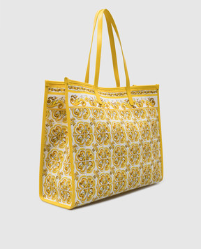 Dolce&Gabbana Біла сумка-тоут з принтом Майоліка з металевим логотипом BB2274AP026
