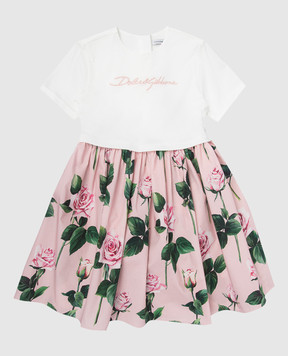 Dolce&Gabbana Дитяча рожева сукня з вишивкою логотипа і брендовим принтом L2JD9RG7O0S