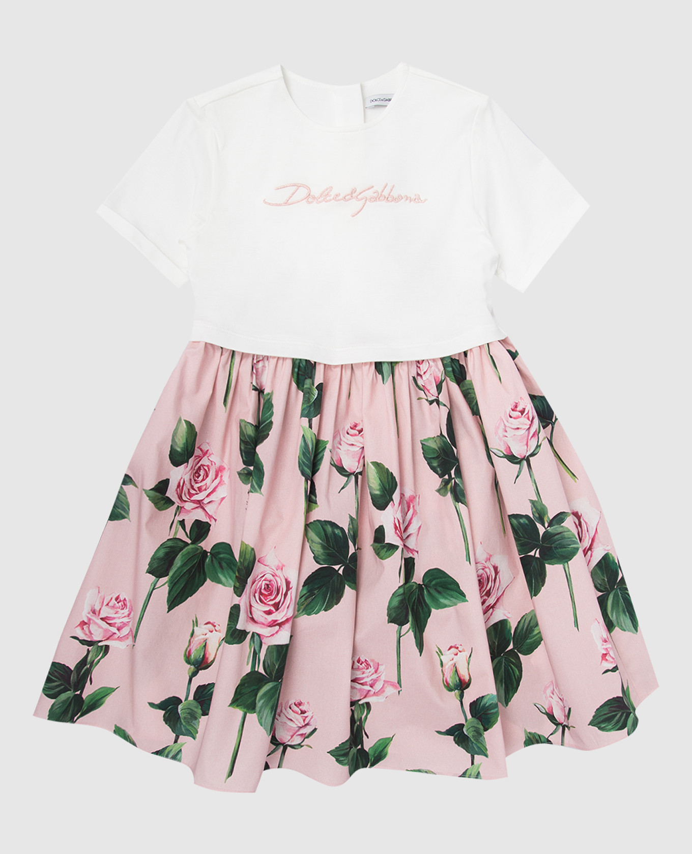 

Детское розовое платье с вышивкой логотипа и брендовым принтом, Розовый, Платья Миди