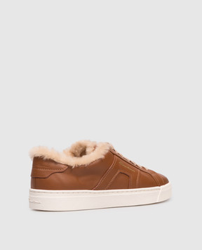 Santoni Коричневі шкіряні кеди на хутрі WBGT61419PNNPXWL