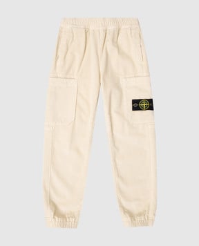 Stone Island Дитячі бежеві вельветові джогери з патчем логотипа K2S163100005S019914
