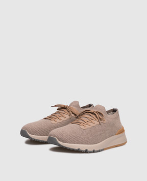 Brunello Cucinelli Бежевые утепленные кроссовки из шерсти MZUWLBO253