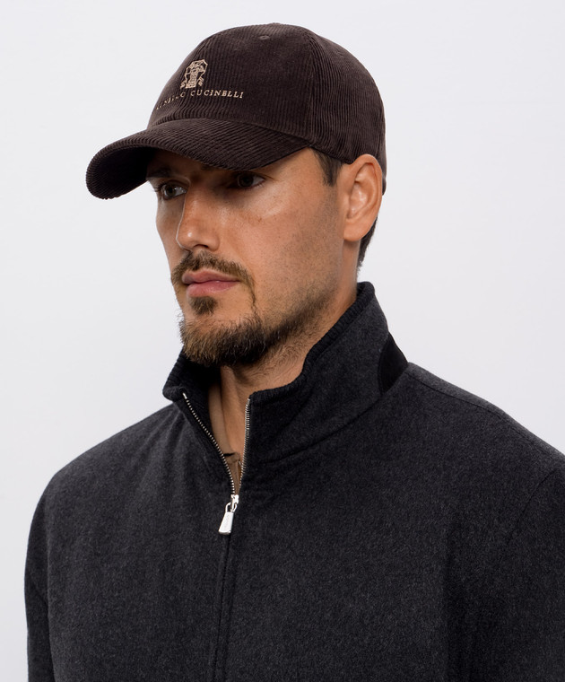 Brunello Cucinelli Коричнева вельветова кепка з логотипом MY4999850 зображення 2