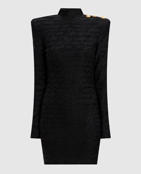 Balmain Чорна сукня-футляр міні в фактурний візерунок EF1R9264JJ89