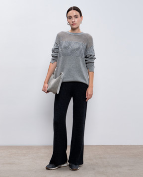 Twinset Сірі штани кльош з вовною в рубчик 242TT3361