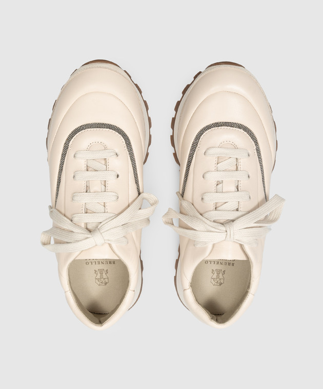 Brunello Cucinelli Бежеві шкіряні кросівки з ланцюжком моніль MZSKG2781P зображення 4