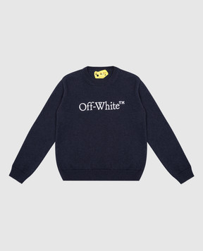 Off-White Детский синий свитер с шерстью с вышивкой логотипа OBHE001F24KNI003