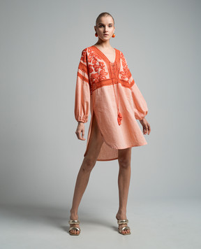 Ermanno Scervino Помаранчева сукня з льоном з вишивкою D444K308LZS