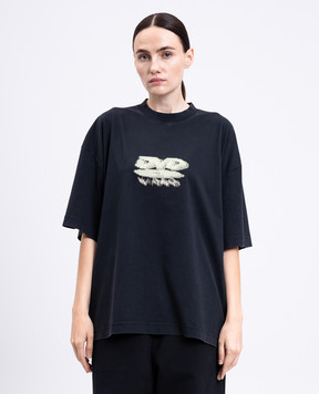 Vetements Чорна футболка вільного крою з принтом UH76TR380B