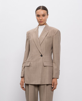 Brunello Cucinelli Бежевий двобортний жакет з вовни в смужку MB1467267P