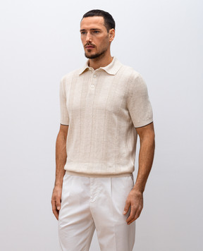 Brunello Cucinelli Бежевое поло с леном в тканом узоре. M2L707815