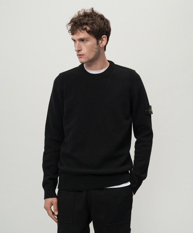 Stone Island - Черный свитер с шерстью со съемным патчем логотипа