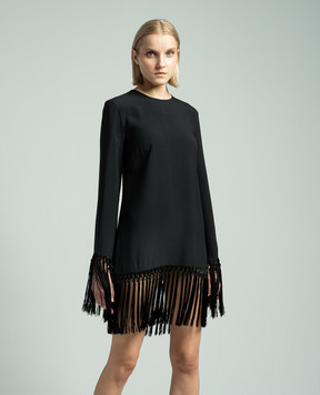 Taller Marmo Черное платье Claudia с бахромой SS2429