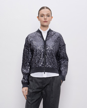 Brunello Cucinelli Сірий ажурний кардиган Dazzling з льоном та шовком MRTR20916