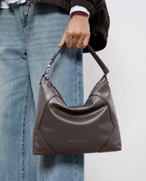 Brunello Cucinelli Коричнева шкіряна сумка BC Duo з логотипом MBTKD2738