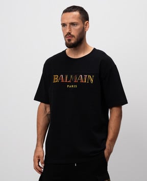 Balmain Чорна футболка з вишивкою логотипа DH0EG006BC81