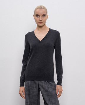 Brunello Cucinelli Сірий пуловер з кашеміру з ланцюжком моніль M12144402P