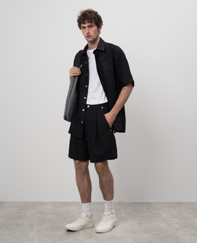 Off-White Чорні шорти з льону з вишивкою логотипа OMCB096S24FAB001120sh