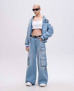 Off-White Голубой джинсовый бомбер с вышивкой логотипа OWEK006S25DEN001