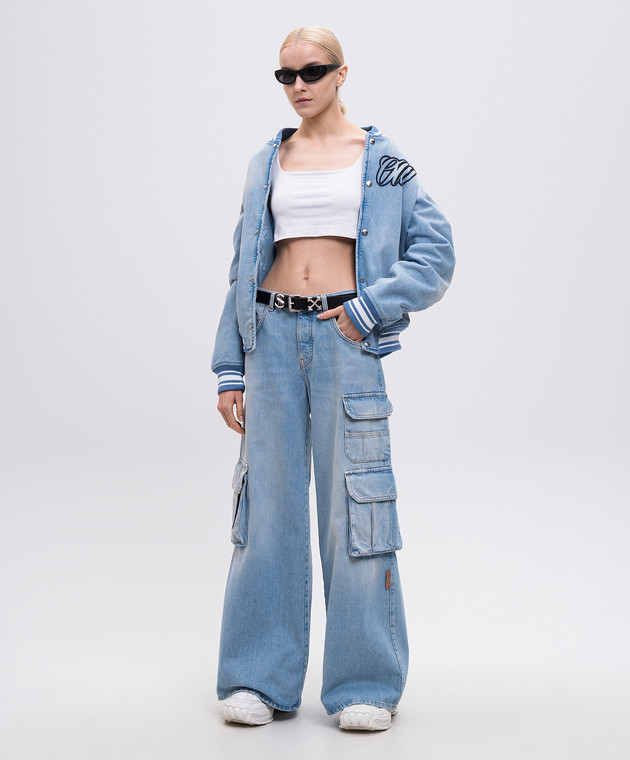 Off-White - Голубой джинсовый бомбер с вышивкой логотипа