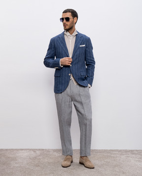 Brunello Cucinelli Синій блейзер з льону в смужку MR4857BTD