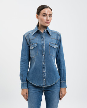 Dolce&Gabbana Синя джинсова сорочка з патчем логотипа F5T64DG8NR6