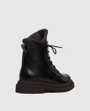 Brunello Cucinelli Чорні шкіряні черевики з ланцюжком моніль MZOLG3037P