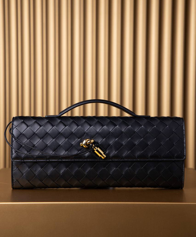 Bottega Veneta Черный кожаный клатч Andiamo с плетением Intrecciato 741511VCPP3 изображение 5
