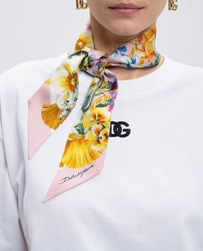 Dolce&Gabbana Розовая лента твили из шелка в цветочный принт. FS215AGDCUT