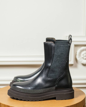 Brunello Cucinelli Чорні шкіряні челсі з ланцюжком моніль MZOLG2745