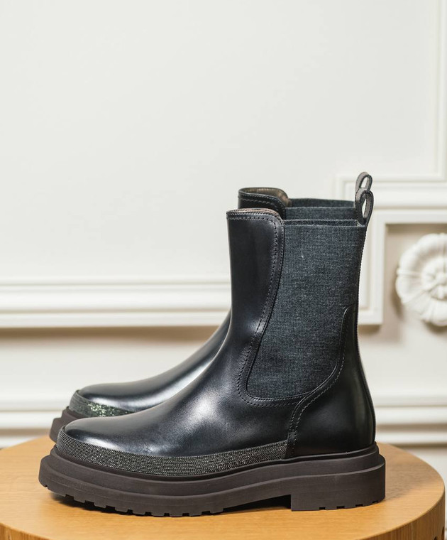 Brunello Cucinelli Черные кожаные челси с цепочкой мониль MZOLG2745